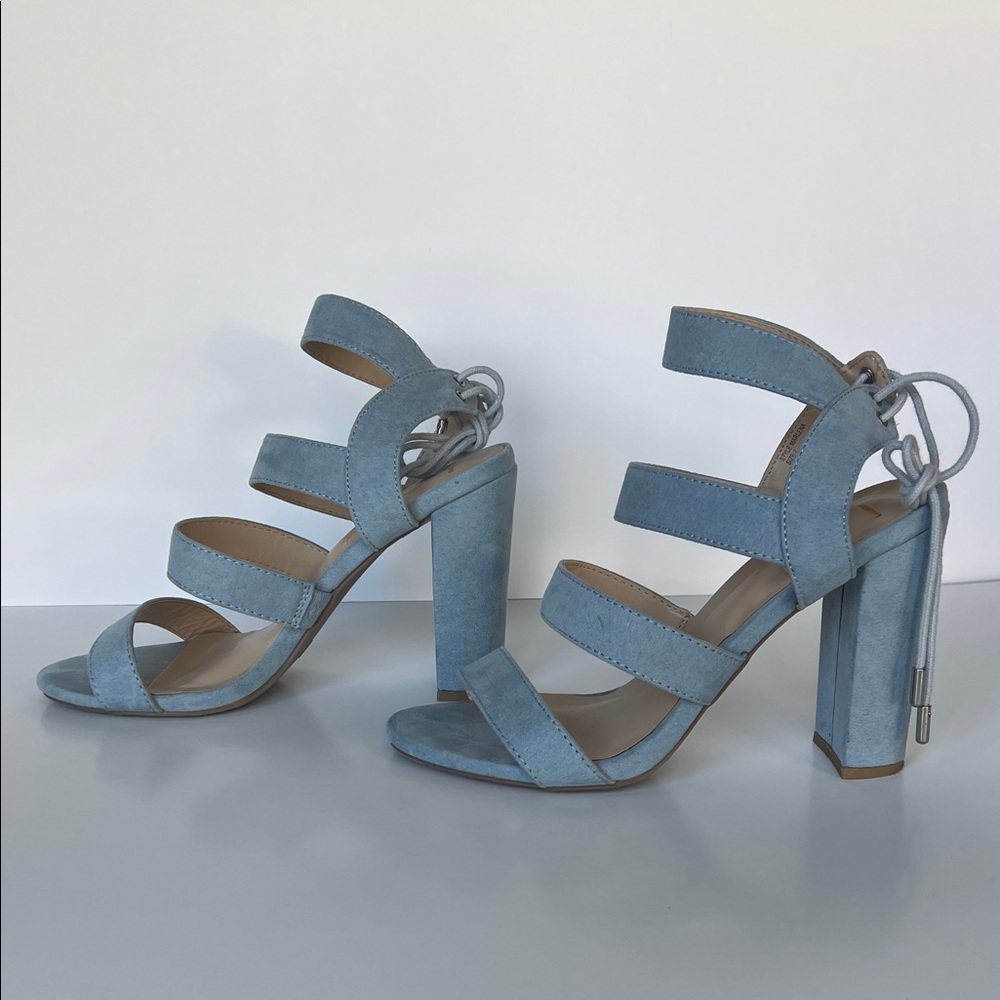 Lulu's Light Blue Strappy Block Heels - Picture 4 of 11